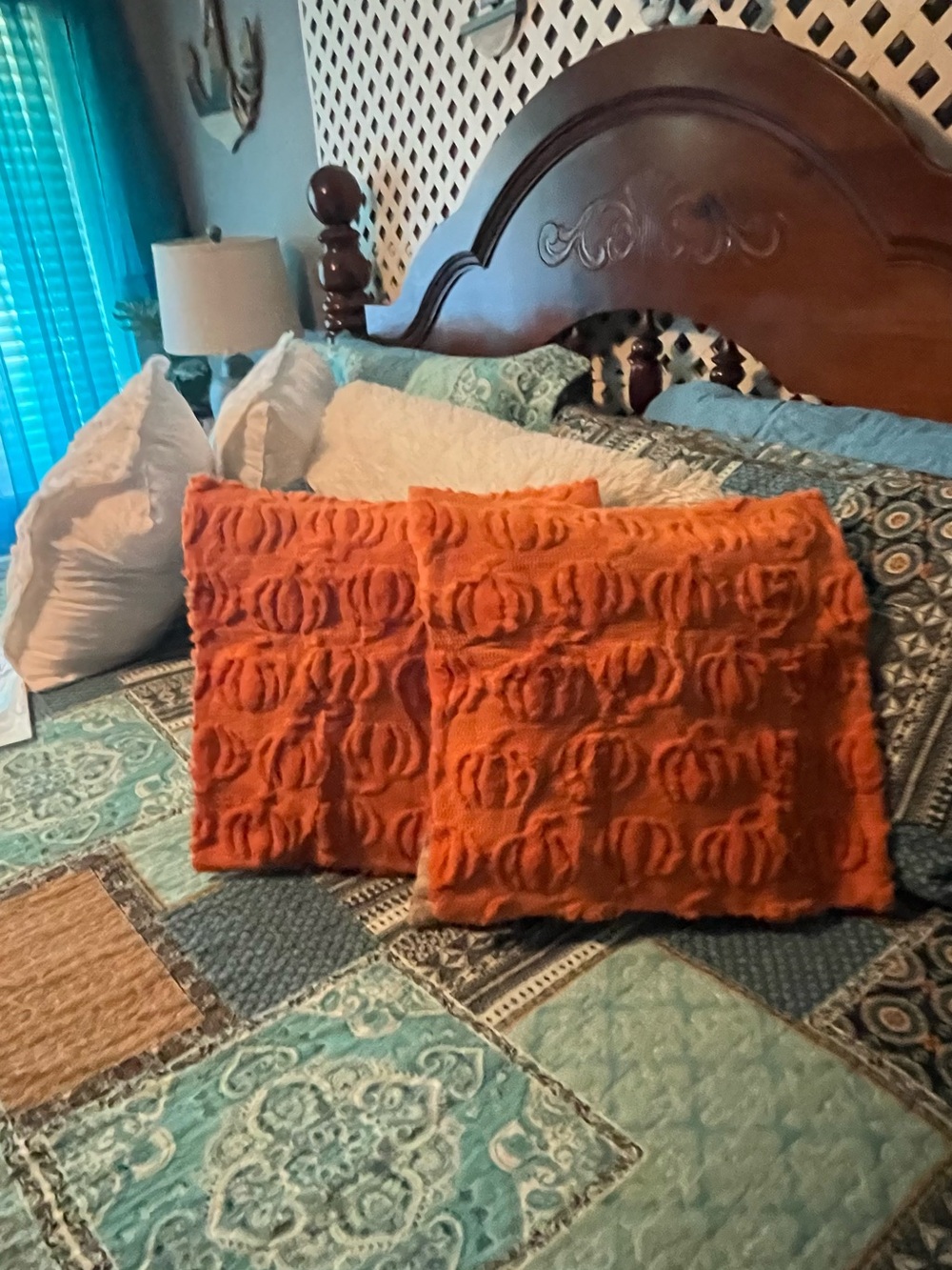 Tufted Orange Decorative Throw Pillow Set - Soft Textured Accent 3D pumpkins